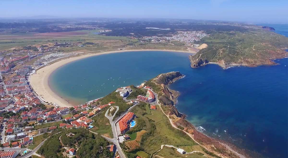 Sao Martinho do Porto Bay in the shape of a shell aerial view